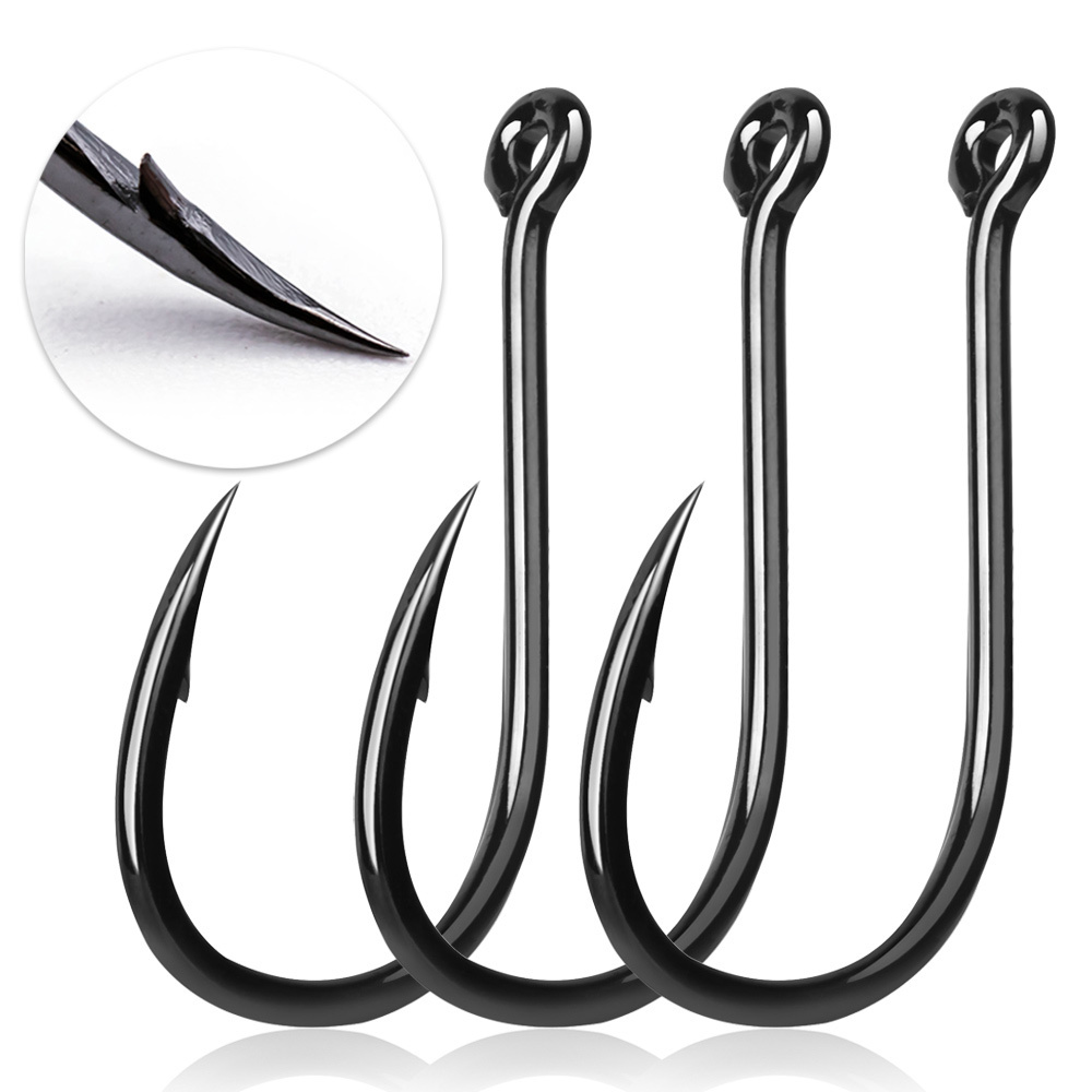 9KM Fishing Hooks Saltwater Fishing J Hooks Strong Sharp Needle Point Barbs Ringed Eye Saltwater Fishing Octopus Hooks