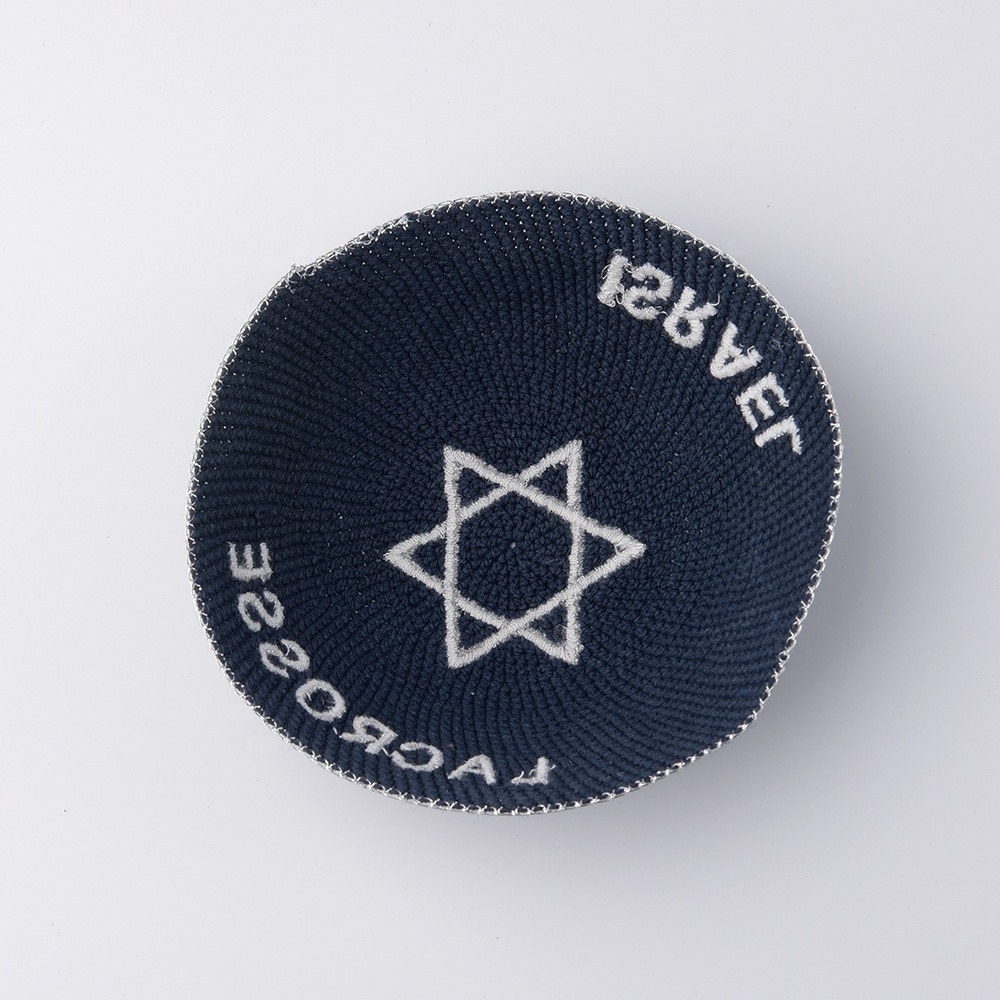 Factory Custom Dark Blue Kippah. Handmade Crochet Kippah, 100% Cotton Knitted Crochet Black Frik Kippah  Yarmulke Yamaka