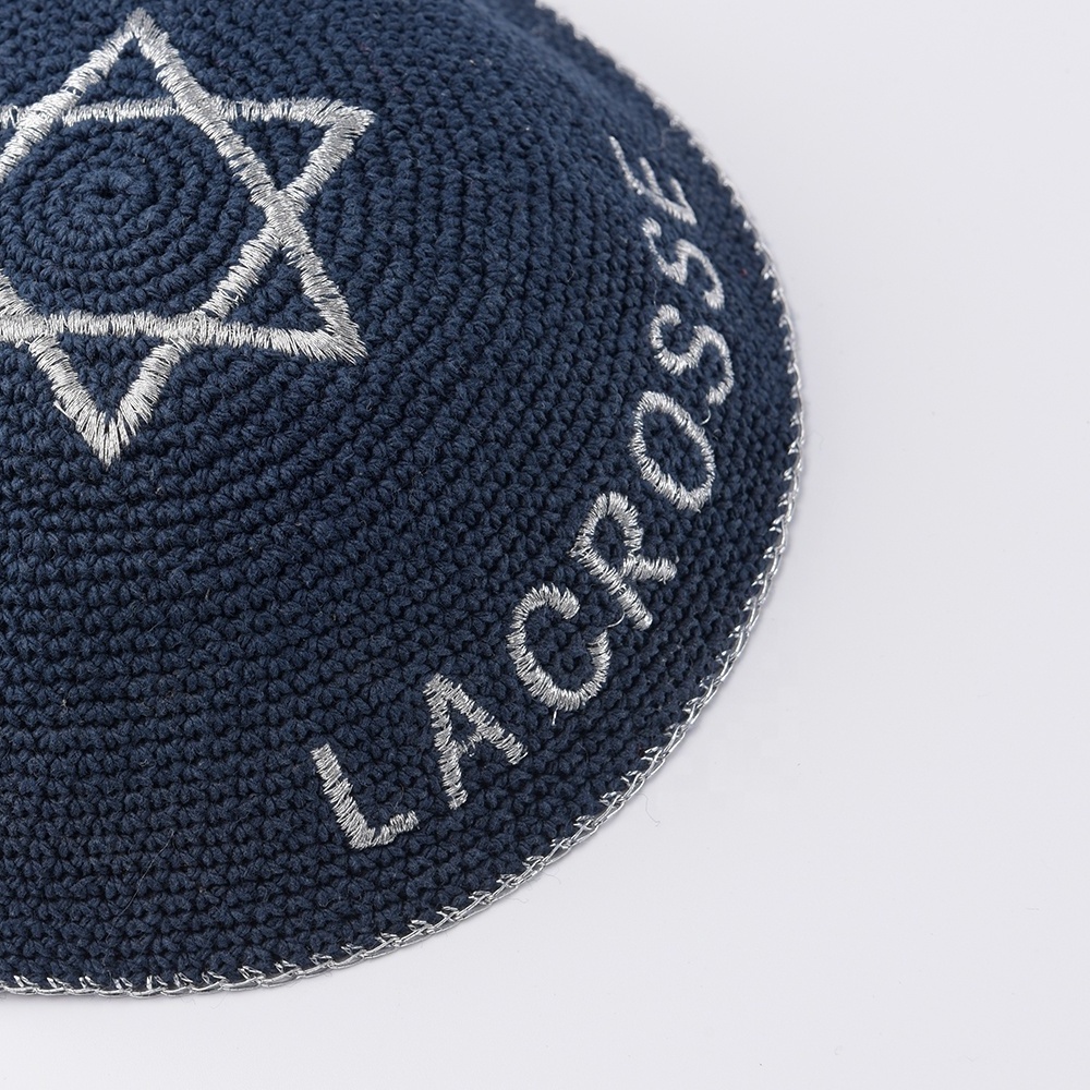 Factory Custom Dark Blue Kippah. Handmade Crochet Kippah, 100% Cotton Knitted Crochet Black Frik Kippah  Yarmulke Yamaka