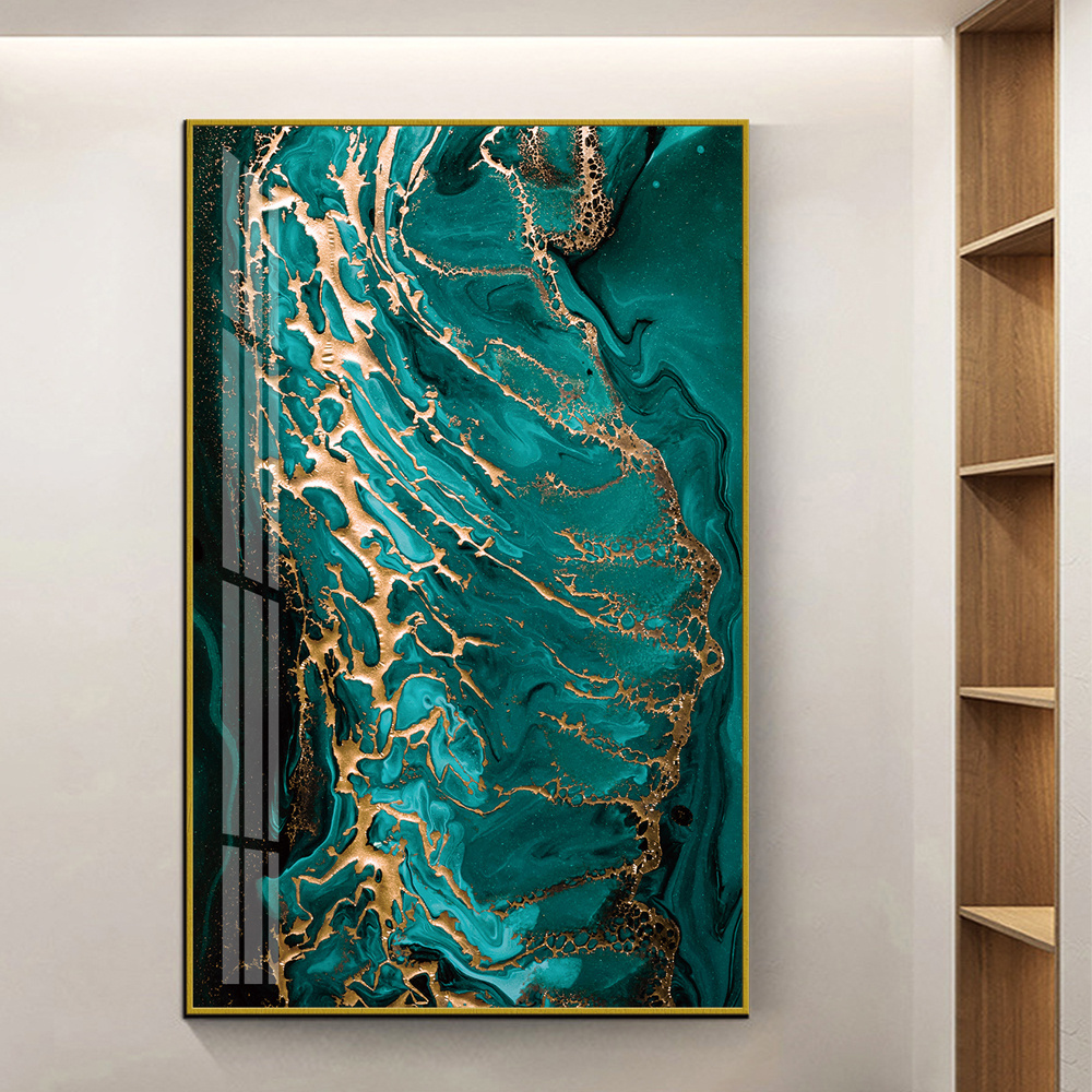 Wholesale Framed Wall Art Modern Luxury Decoration Emerald green Marble Design Crystal Porcelain Painting