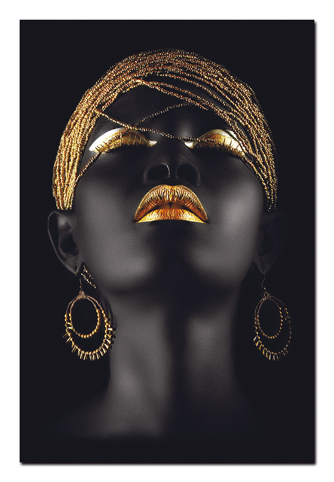 Contemporary home decor Portrait Oil Paintings Black Women  gold lips Print On Canvas African Wall Art Posters