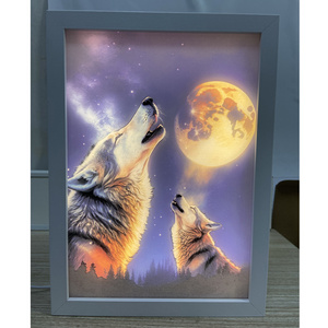 Night light painting wolf artwork UV print Wood photo frame LED wall art for kids room