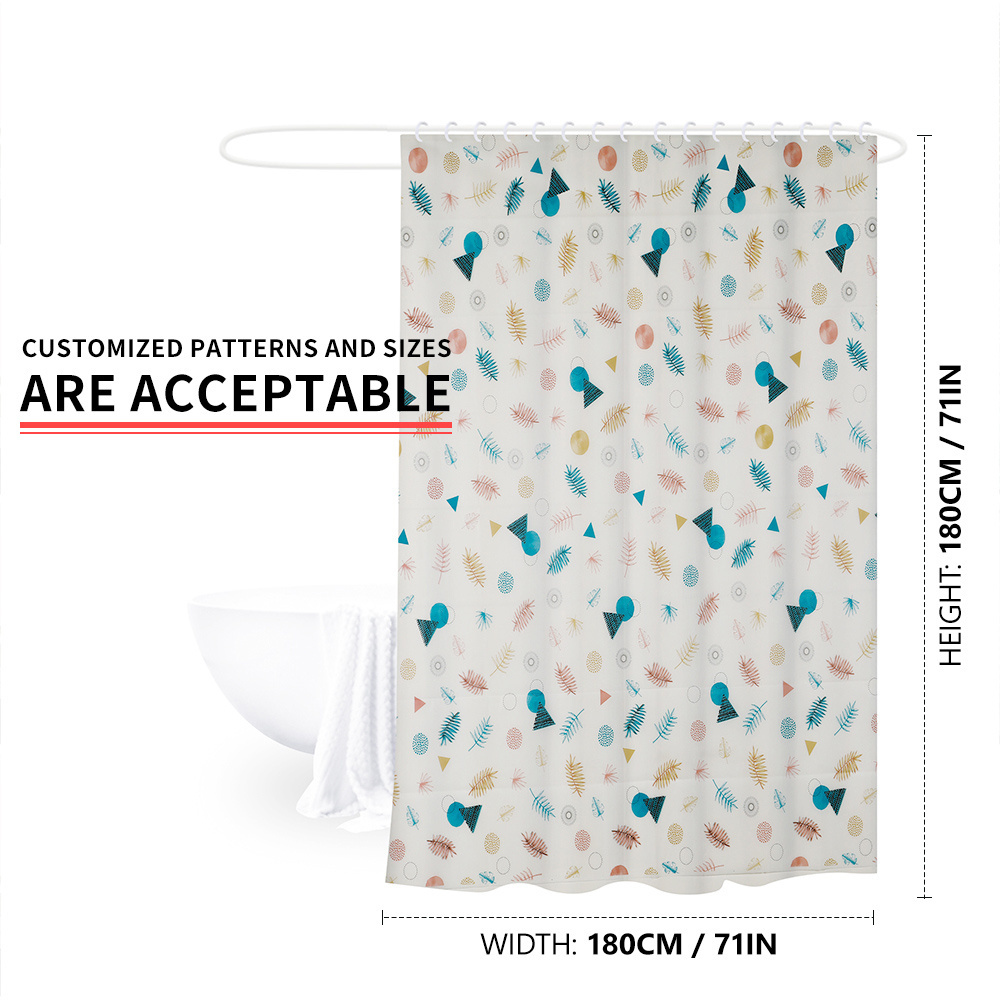 Bathroom Decor 180*180 cm Curtain PEVA Printing Waterproof Mildew-proof Shower Curtain With Hooks