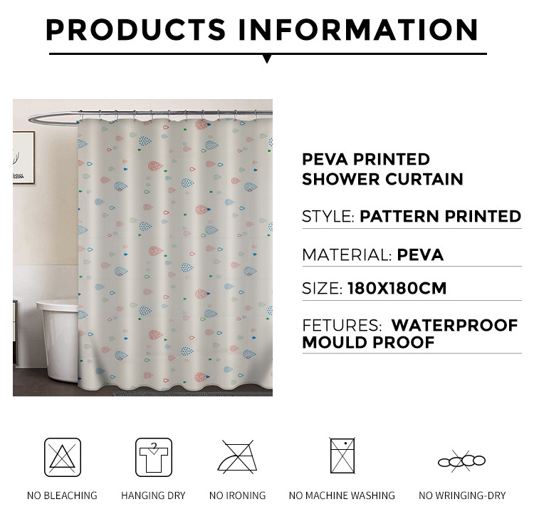 Bathroom Decor 180*180 cm Curtain PEVA Printing Waterproof Mildew-proof Shower Curtain With Hooks