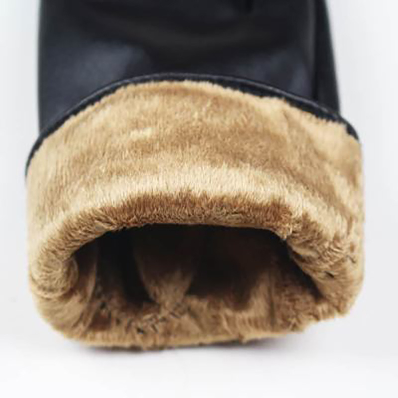 PU Mobile Phone Touch Screen Gloves Autumn Winter Warm Rabbit Fur Mittens Women Lady Men Black Leather Gloves