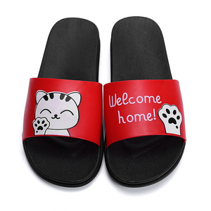 wholesale cheap custom logo printed pu & pvc slipper, customized man slide sandals, blank sublimation slides