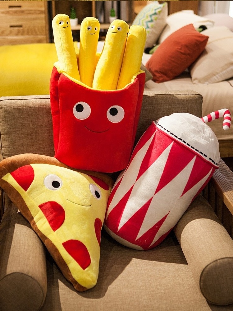 Novelty plush toys Fast food toys popular online food hamburger French fries  pizza pillow eating doll plush toy doll