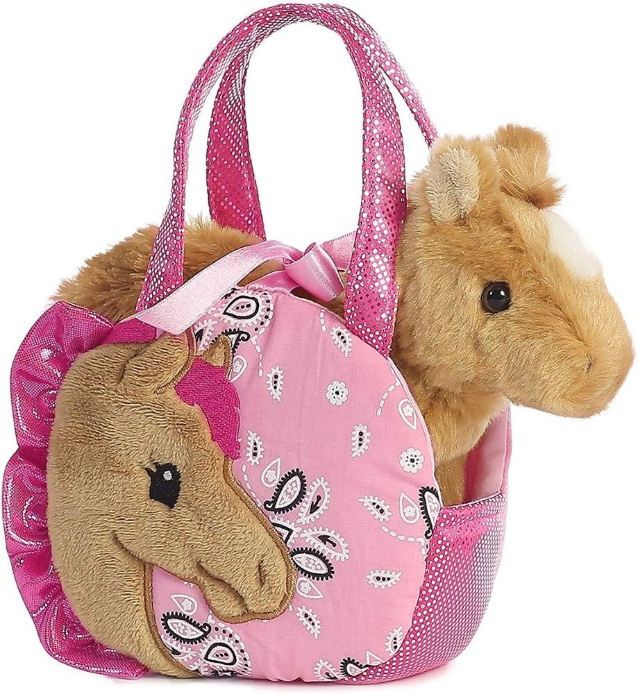 Funny Kids Favorite Stuffed Animal Plush Horse Carrying Bag Toy