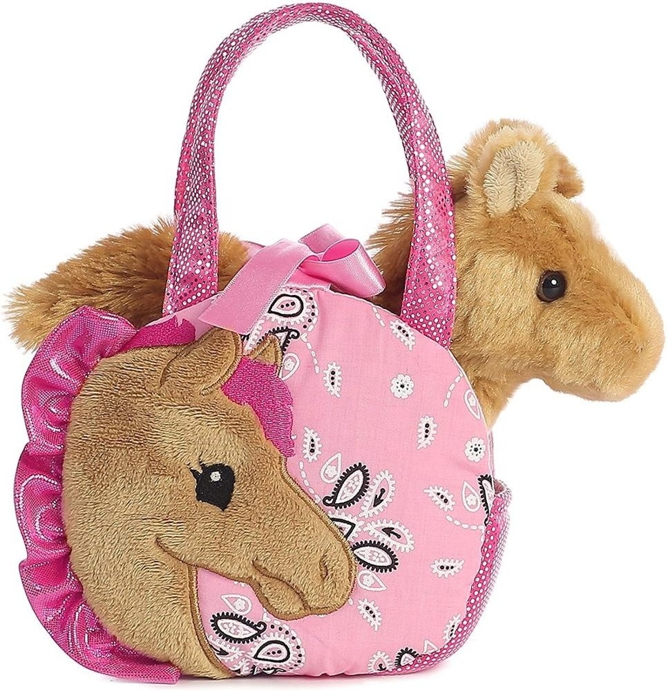 Funny Kids Favorite Stuffed Animal Plush Horse Carrying Bag Toy