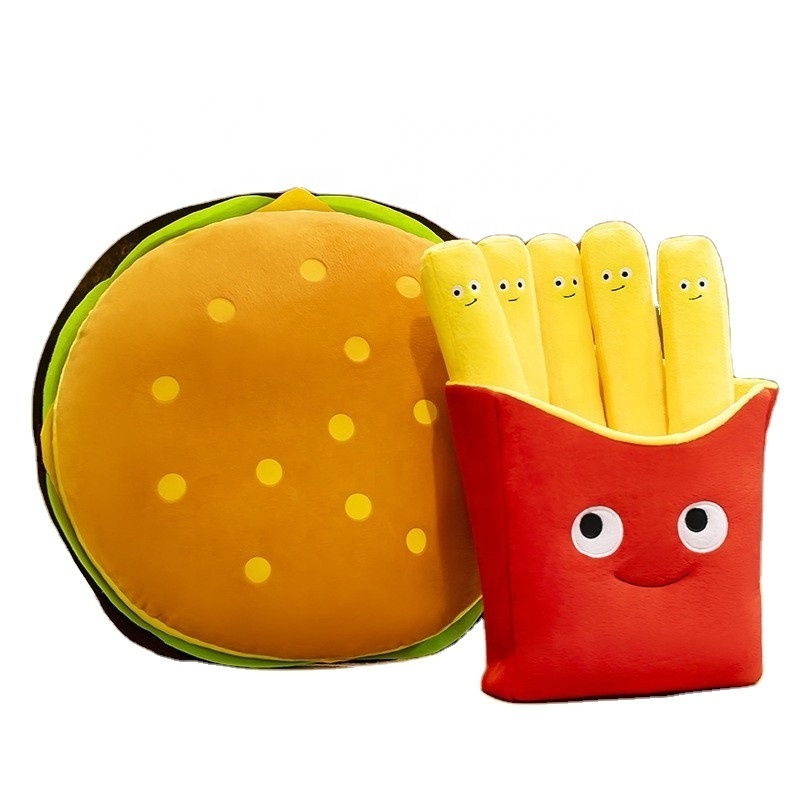 Novelty plush toys Fast food toys popular online food hamburger French fries  pizza pillow eating doll plush toy doll