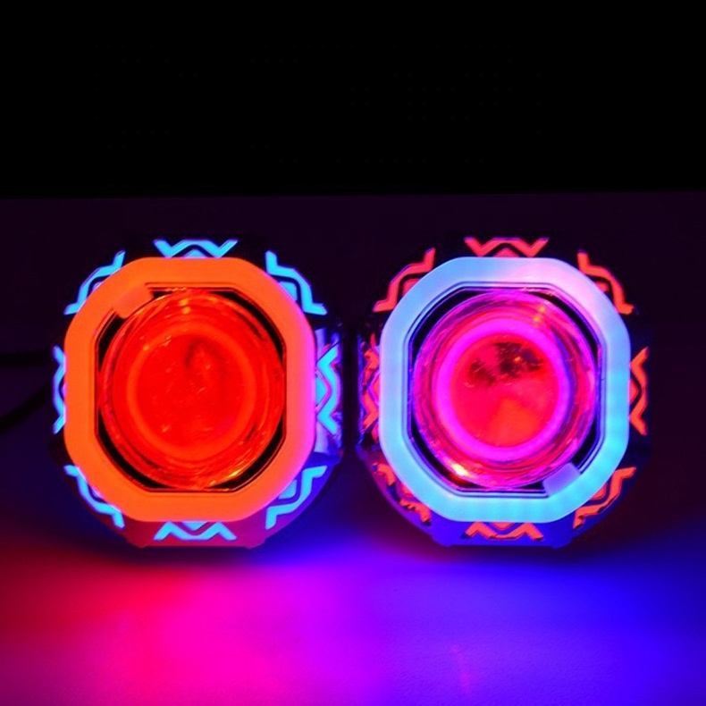 Ghost Fire Square Angel Eye Devil Eye motorcycle LED light super bright light 12v electric vehicle modified built-in