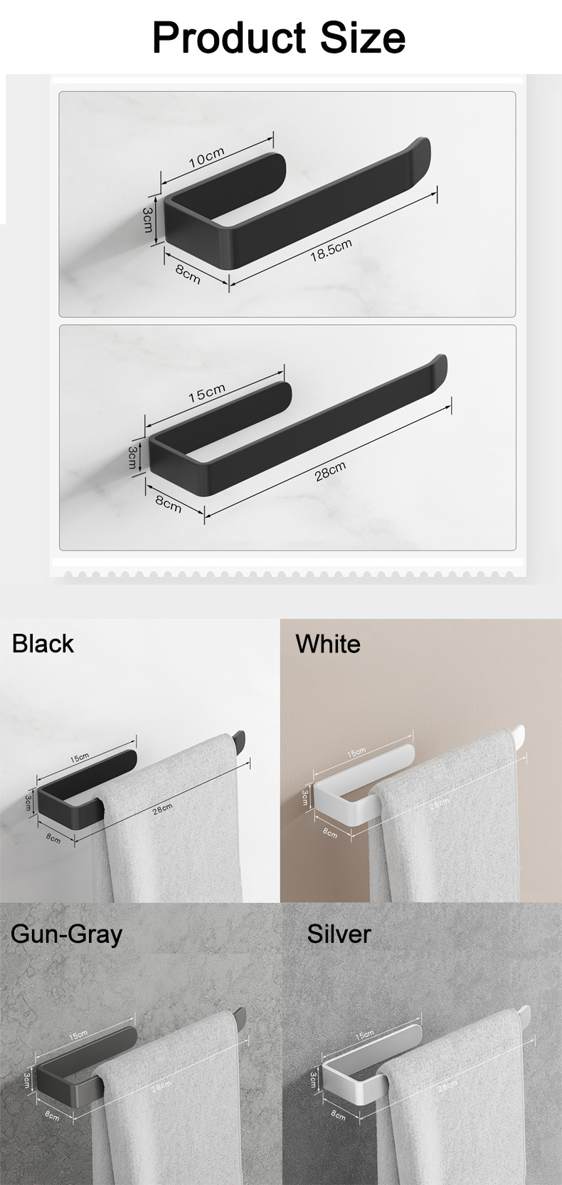 Bathroom Modern Aluminum Single Towel Bar Rack Toilet Towel Rail Holder