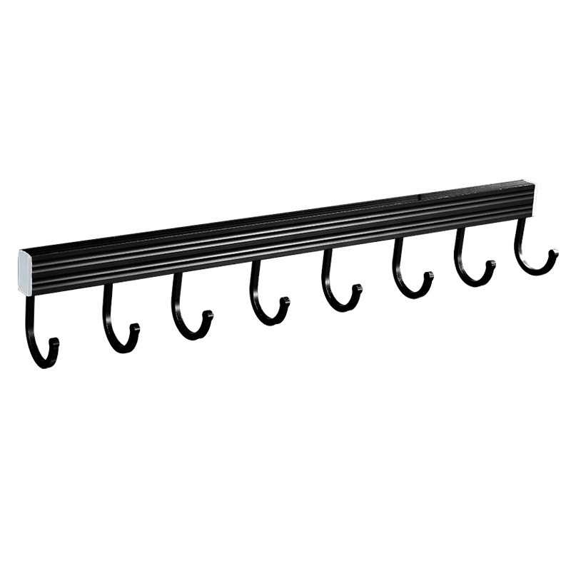 Wall Mounted Kitchen Black Utensil Storage Hook Knives Towel Rack Rail Organizer