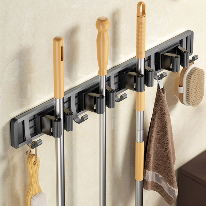 Bathroom Mop Hanger Wall Mounted Metal Mop Rack Hanging  Adjustable Gun Gray Broom Holder Mop Hanger Holder