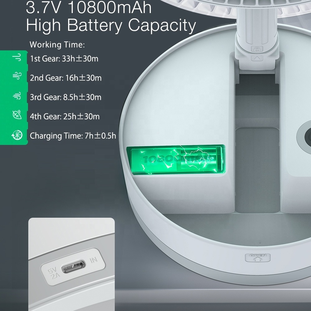 P10 fan cooler battery powered fan FOLDING storage cut off the charge portable rechargeable table with lithiumbattery Charging