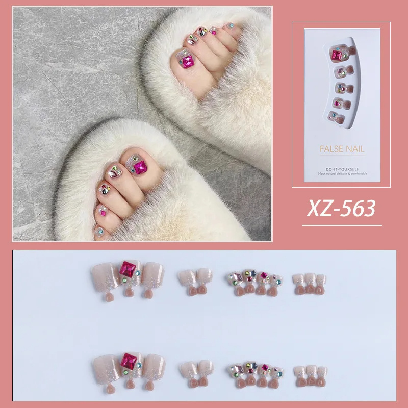 Aurora Colorful Diamond False Toe Nails Wearable Rhinestones Designs Phototherapy Toe Press On Nails Toe