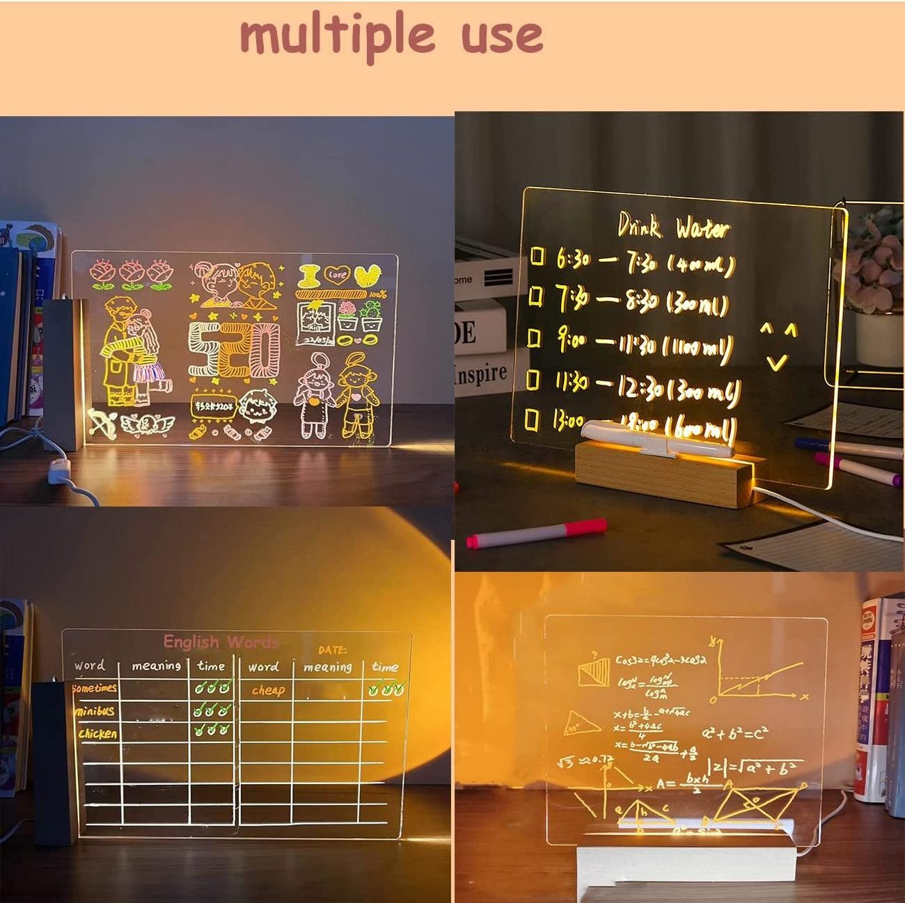 Magnetic LED Dry Erase Board for Fridge and Desk,Small Acrylic Desktop Write-Board with Stand,to Do List Dry-Erase Whiteboard