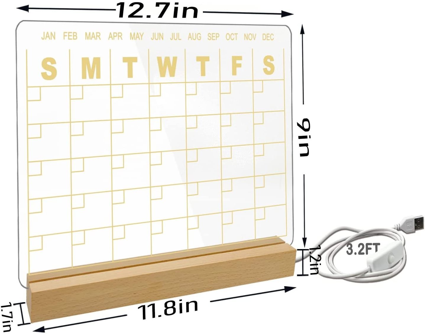 Acrylic Dry Erase Board Planners with LED Light - 13 x 10