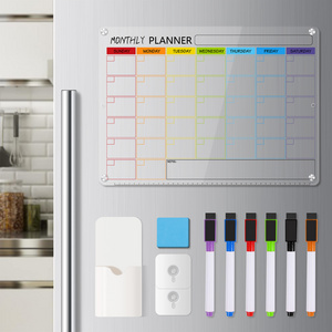 Magnetic Acrylic Calendar for Fridge, Clear Acrylic Dry Erase Board 12" X 16" - mothly Refrigerator Planner Board for Family