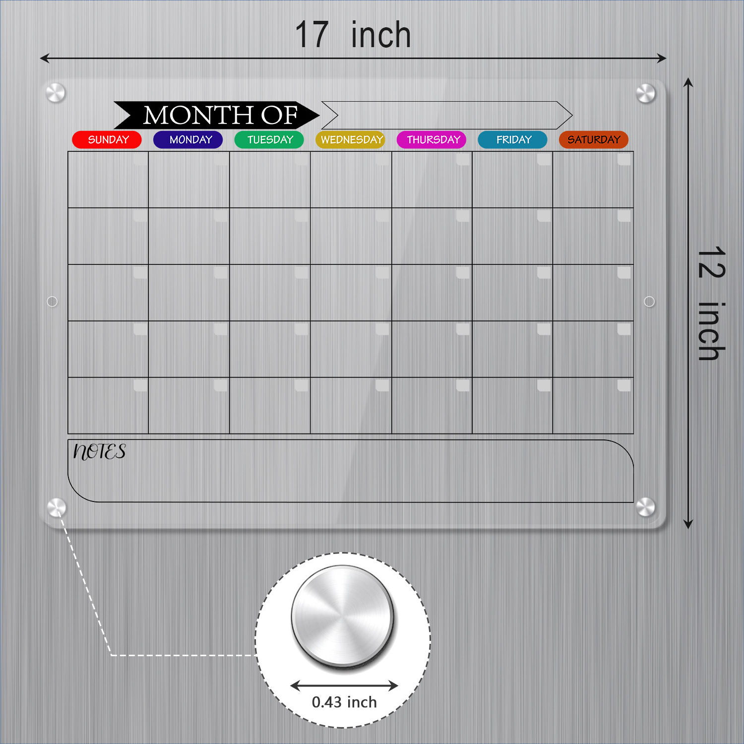 Clear Acrylic Magnetic Calendar for Fridge,Dry Erase Board Calendar for Refrigerator, Weekly Planner Magnetic Fridge Board