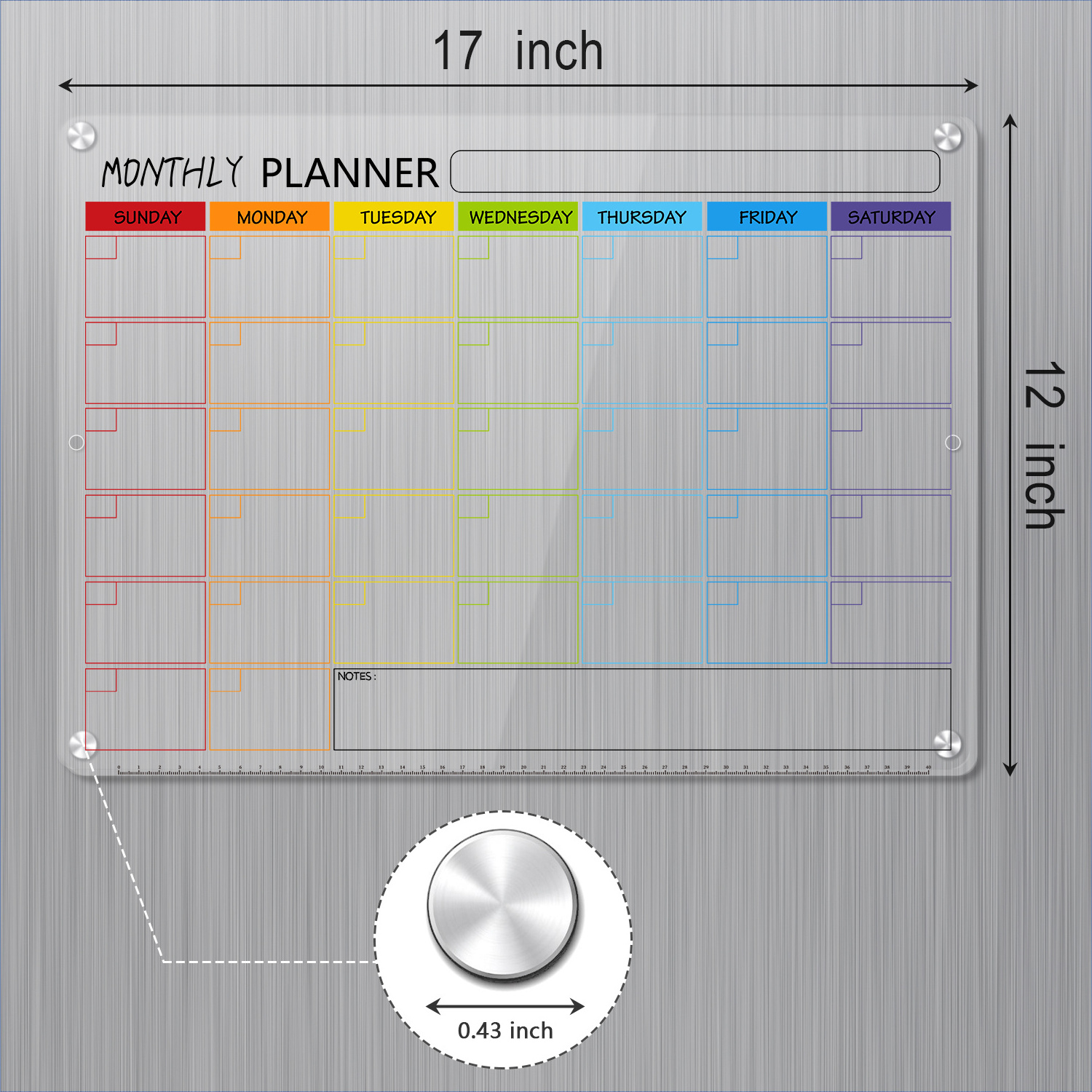 Magnetic Acrylic Calendar for Fridge, Clear Acrylic Dry Erase Board 12