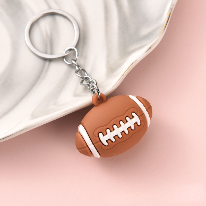 3D PVC Sports Ball Keychain Mini Rugby Volleyball Soccer Souvenir Keychain with Custom Logo