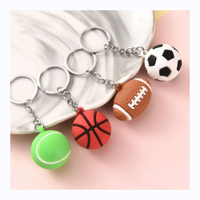 3D PVC Sports Ball Keychain Mini Rugby Volleyball Soccer Souvenir Keychain with Custom Logo