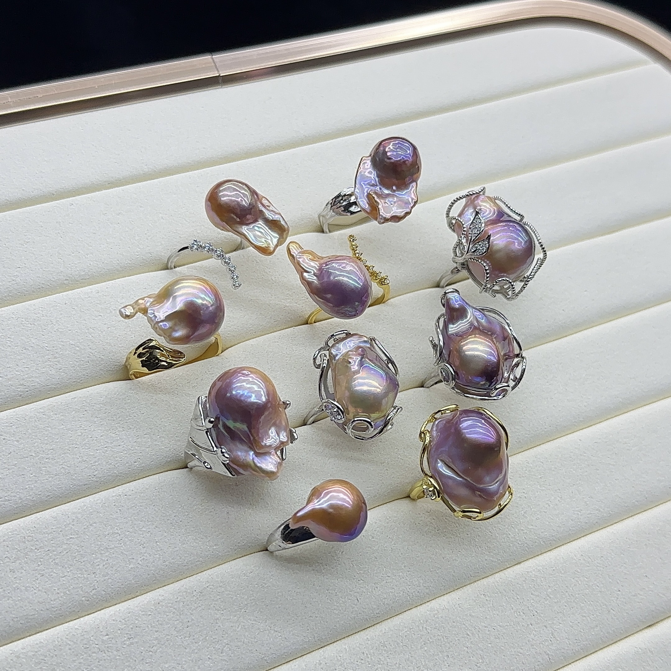 Wholesale Baroque pearl ring freshwater cultured pearl rings mix designs for women 925 sterling silver