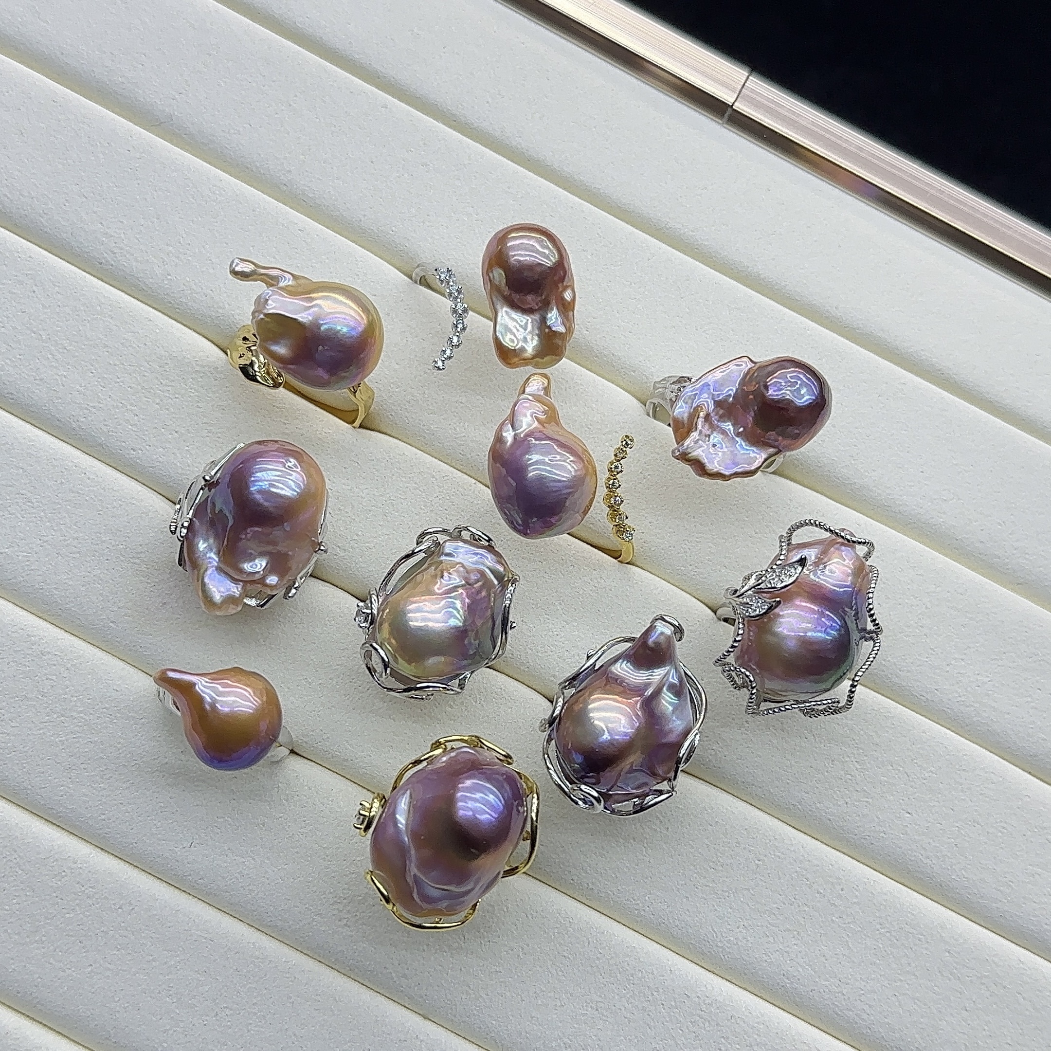 Wholesale Baroque pearl ring freshwater cultured pearl rings mix designs for women 925 sterling silver