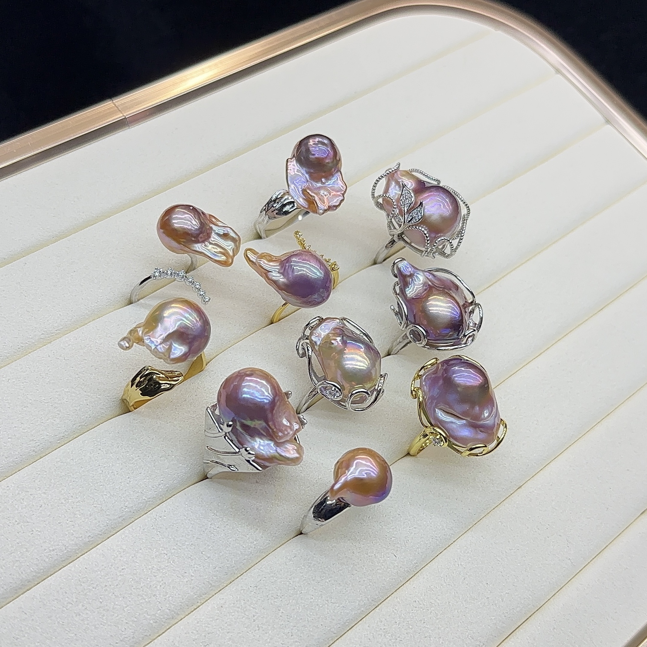 Wholesale Baroque pearl ring freshwater cultured pearl rings mix designs for women 925 sterling silver