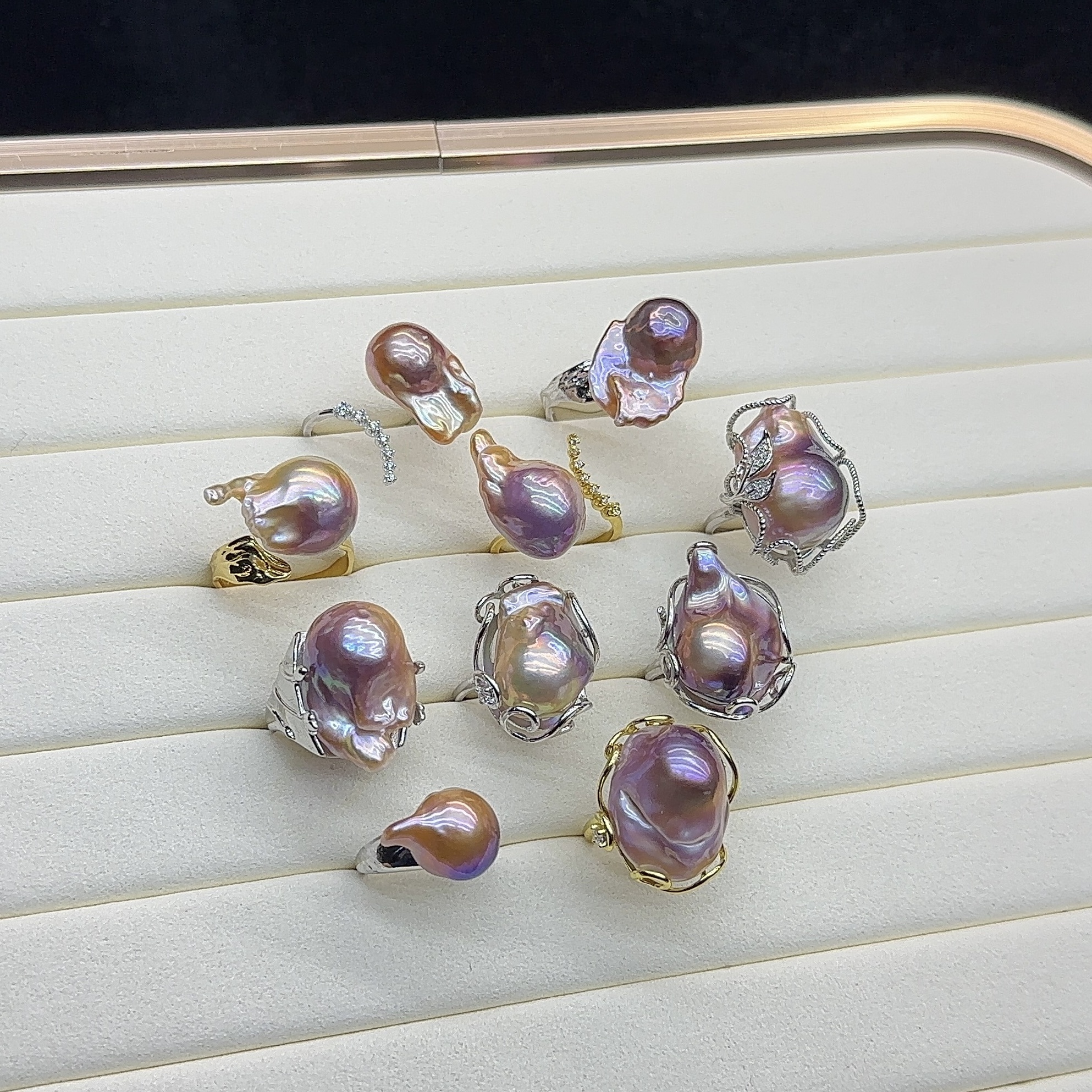 Wholesale Baroque pearl ring freshwater cultured pearl rings mix designs for women 925 sterling silver