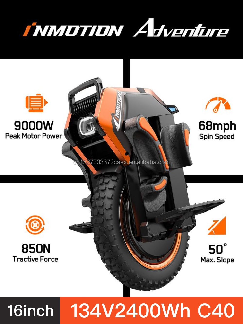 INMOTION Adventure V14 Torque Electric Unicycle 134V 2400Wh High torque 4000W C40 Motor 16Inch Off-Road Smart Wheel  One Whe