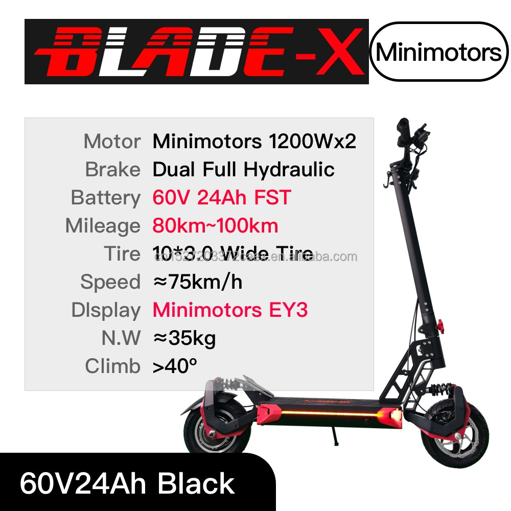 Teverun BLADE X Minimotors Electric scooter 2400w 60v 24ah 75kmh 80km range Double motor Optional Minimotors EY3 LCD E Scooter