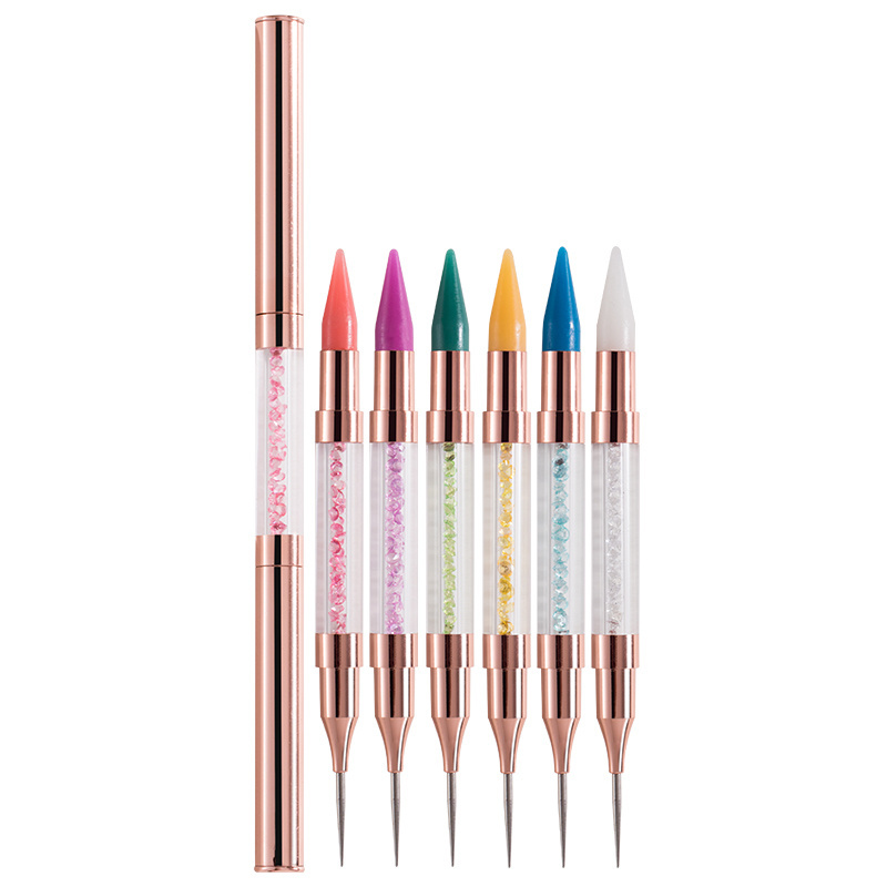 GUYO Double Head Nail Art Pen Rose Gold Rhinestone Nail Manicure Art Dotting Pen Tools Nails Dotting Wax Picker Pen