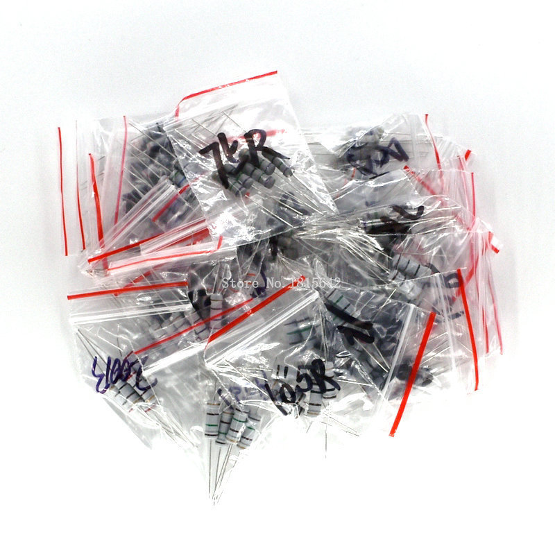 150PCS/Lot Carbon Film Resistor Kit 2W 0.1R ohm-750R ohm 30Kinds Each 5 pcs 2w 0.1ohm-750ohm Color Ring Resistance