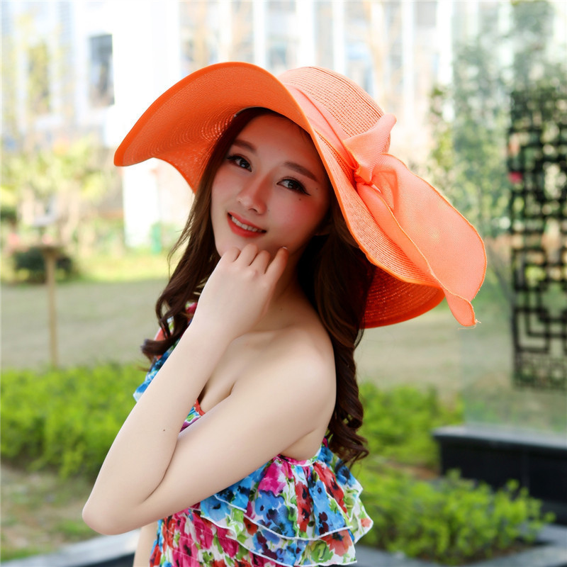 Summer Beach Chapeau Femme Sun Straw Hat 50 Box  Wide Brim Bowknot Floppy  Straw Hats Sombreros Mujer For Women Straw Hats