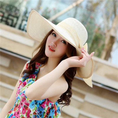 Summer Beach Chapeau Femme Sun Straw Hat 50 Box  Wide Brim Bowknot Floppy  Straw Hats Sombreros Mujer For Women Straw Hats