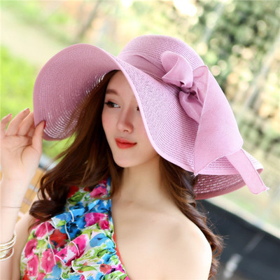 Summer Beach Chapeau Femme Sun Straw Hat 50 Box  Wide Brim Bowknot Floppy  Straw Hats Sombreros Mujer For Women Straw Hats