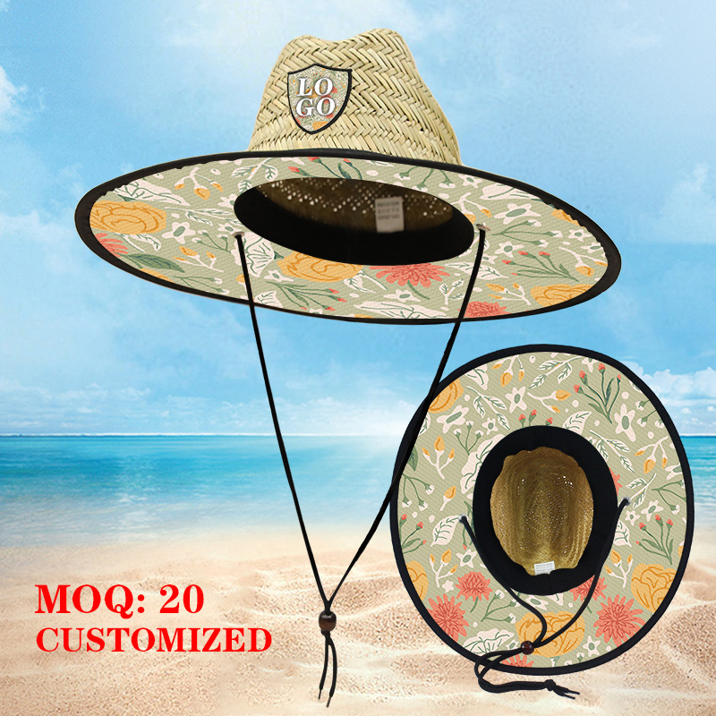 Hollow straw hat outdoor beach wide brim surfing beach protective hat summer hollow straw wide brim straw hat