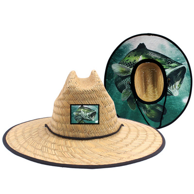 Lifeguard Straw Hats Custom Patch Logo Straw Hat Printed Beach Surfing  Natural Grass Wide Brim Sun Lifeguard Straw Hat