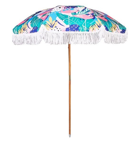 sun shelter wooden garden outdoor boho beach umbrella with tassels UV protection canopy 6ft 7ft 8ft 6 ft 7.5ft 7 foot 8 foot