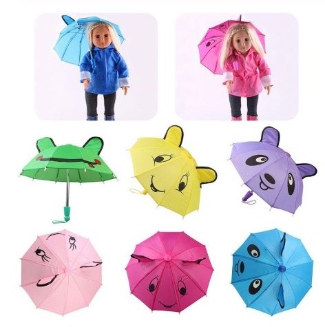 Wholesale Mini Umbrella For American Girl Doll Toy Accessory 18Inch Umbrella Cute Smile Pattern Multi-color Doll Umbrella