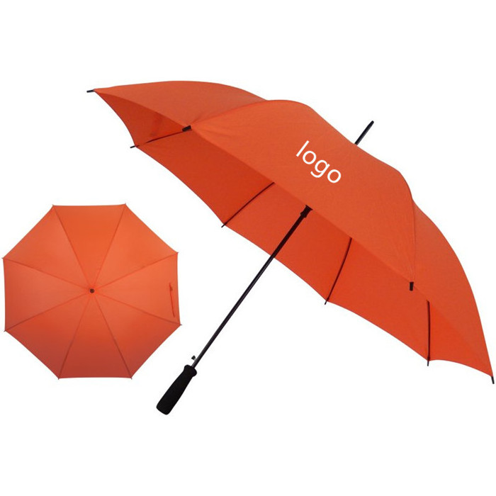 Straight long handle umbrella, Pure orange 8 bone windproof large simple semi-automatic straight umbrella