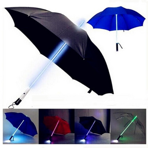 LED Lightsaber Umbrella - Laser Lighted Golf Umbrellas with 7 Color Changing On the Shaft / Built in Torch at Bottom