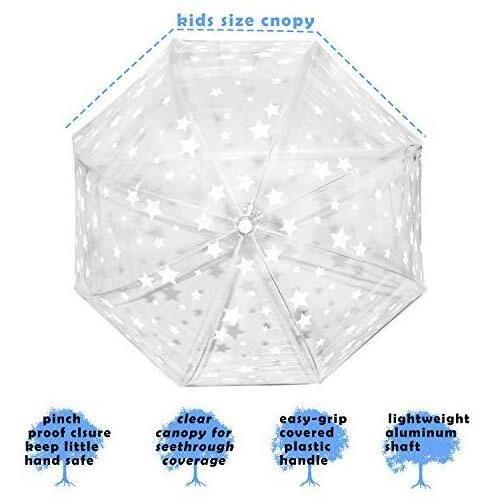 Kids Clear and Transparent Umbrella with an Easy Grip Handle, Dome Little Stars