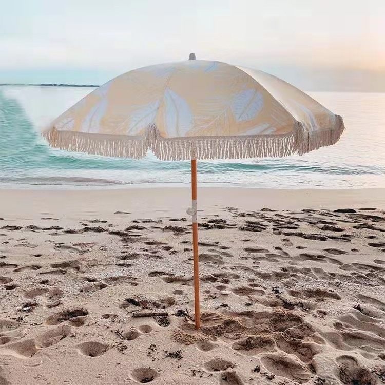 7.5ft Heavy Duty Beach Umbrella with Fringe Tassel windproof UPF 50+ UV