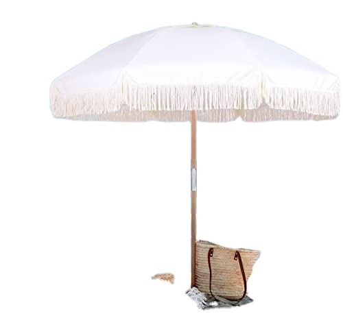 7.5ft Heavy Duty Beach Umbrella with Fringe Tassel windproof UPF 50+ UV