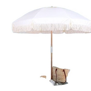 7.5ft Heavy Duty Beach Umbrella with Fringe Tassel windproof UPF 50+ UV