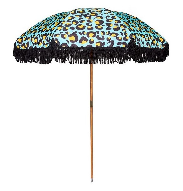 Wholesale Custom Logo Print Boho Outdoor Sun UV Protection Sunshade Parasols Wooden Patio Beach Umbrellas with Fringe Tassels