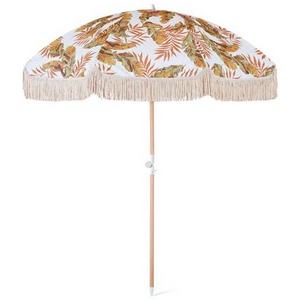 Wholesale Custom Logo Print Boho Outdoor Sun UV Protection Sunshade Parasols Wooden Patio Beach Umbrellas with Fringe Tassels